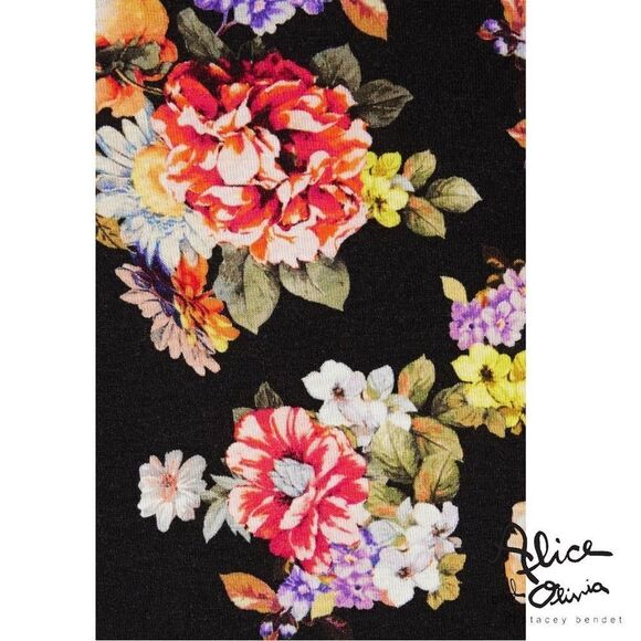 alice + olivia **NWT** Delora Black Magnolia Floral Print Fitted  Midi D… - Picture 12 of 13
